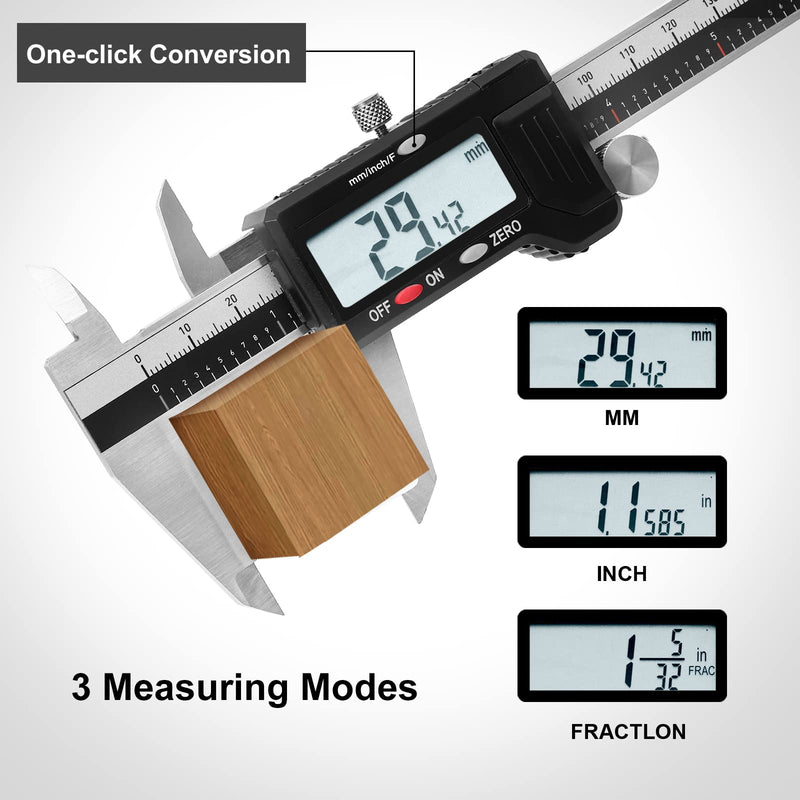 [Australia - AusPower] - Digital Caliper, 0-6 Calipers Measuring Tool, Micrometer Caliper with 0.001High-accuracy,Inch/Fraction/Millimeter Conversions Button,4 Measuring Ways, Stainless Steel Construction 6000150 