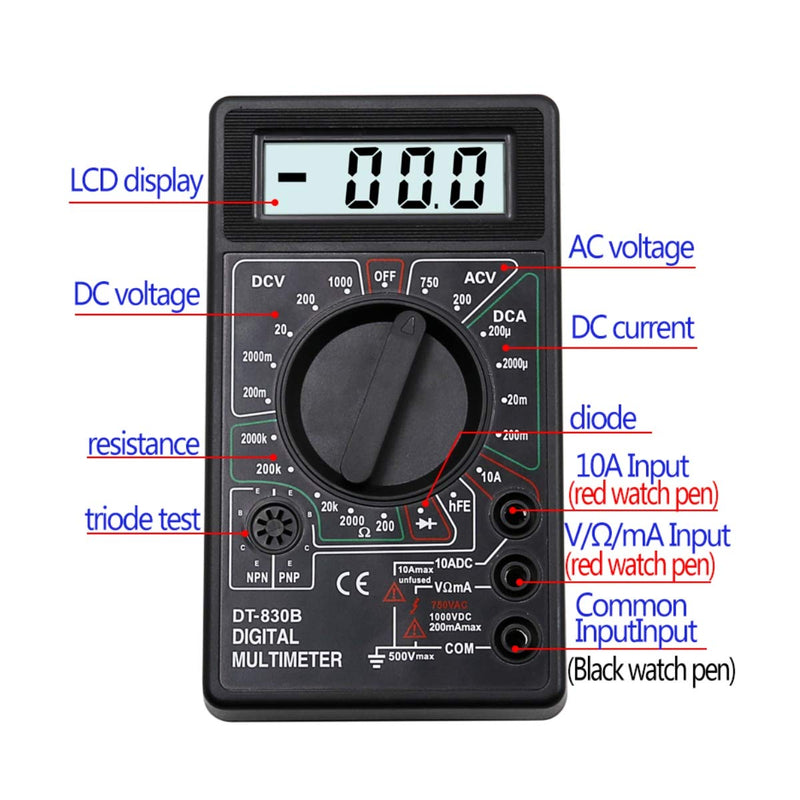 [Australia - AusPower] - JZK DT-830D Black Digital Multimeter Voltmeter Ammeter Digital LCD Multimeter, AC DC Rods with diode 