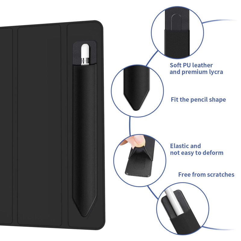 [Australia - AusPower] - 2 Pack Pencil Holder for Apple Pencil 1st 2nd Generation, YUOROS Adhesive Pencil Sleeve for iPad iPad 9th/8th Gen, Tablet Stylus Surface Pen (Black, Black) Black Black 