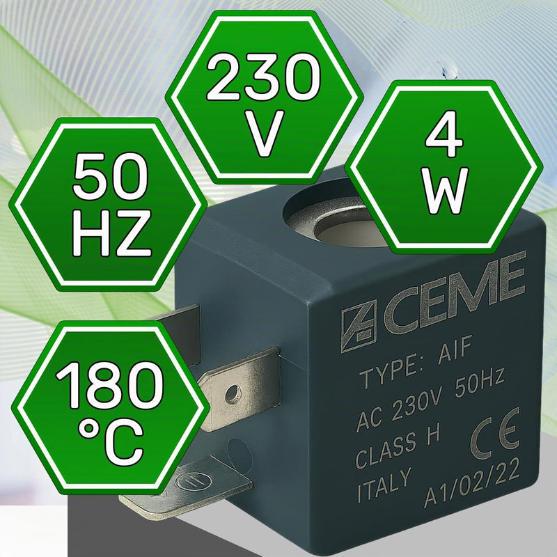 Coil Type AIF for Solenoid Valve 230 V 50 Hz Diameter 10 mm 29 x 22 x 27 mm ONIX TECH