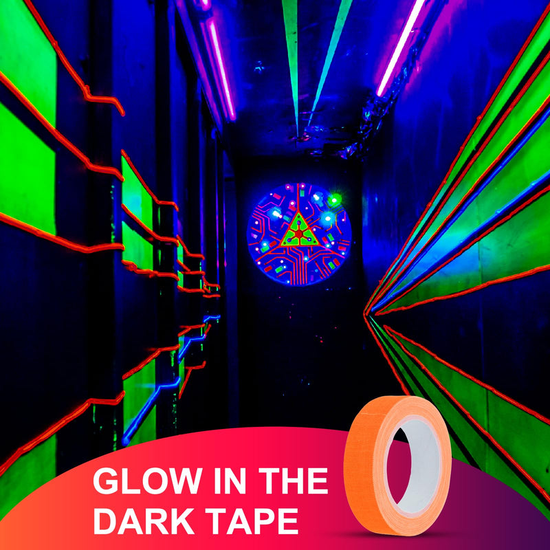 PATIKIL 0.6 Inch x 16 Feet Neon Gaffer Cloth Tape, 2 Roll Fluorescent Blacklight Reactive Glow in The Dark Tape for Dance Floors Glow Party Supplies, Orange 0.6" x 16ft