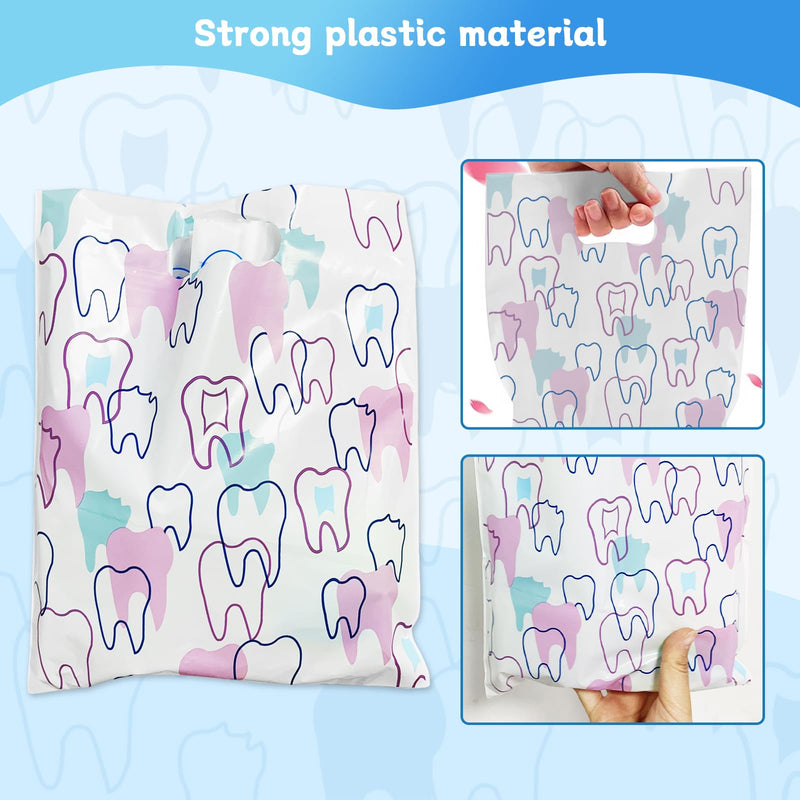 [Australia - AusPower] - 50 Pack Tooth Merchandise Bags with Handles, 8.3x9.5 Inches Plastic Dental Bags for Patients, Dental Goodie Treat Bags Bulk for Dentist Clinic Office, Appreciation Gifts, Dental Hygiene Party Favor 