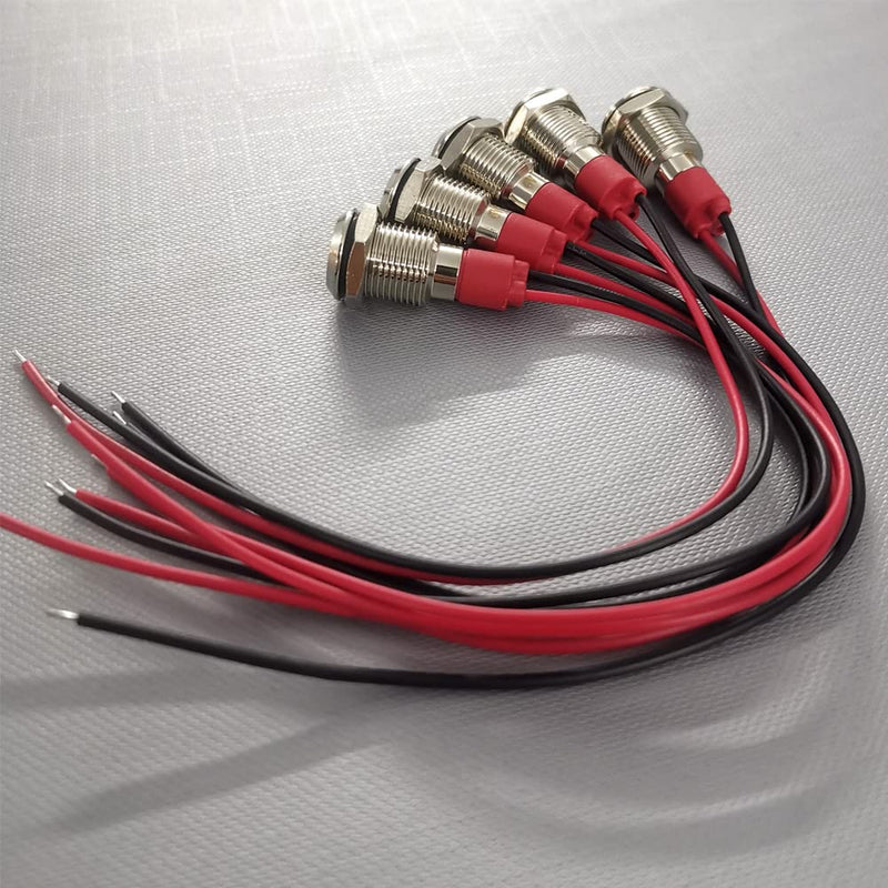 [Australia - AusPower] - 10mm 3V-4.5V-5V-6V-7.5V-9VDC Waterproof Signal Indicator Lamp with Wire, Energy Saving LED Metal Indicator Light(5pcs x Blue) 