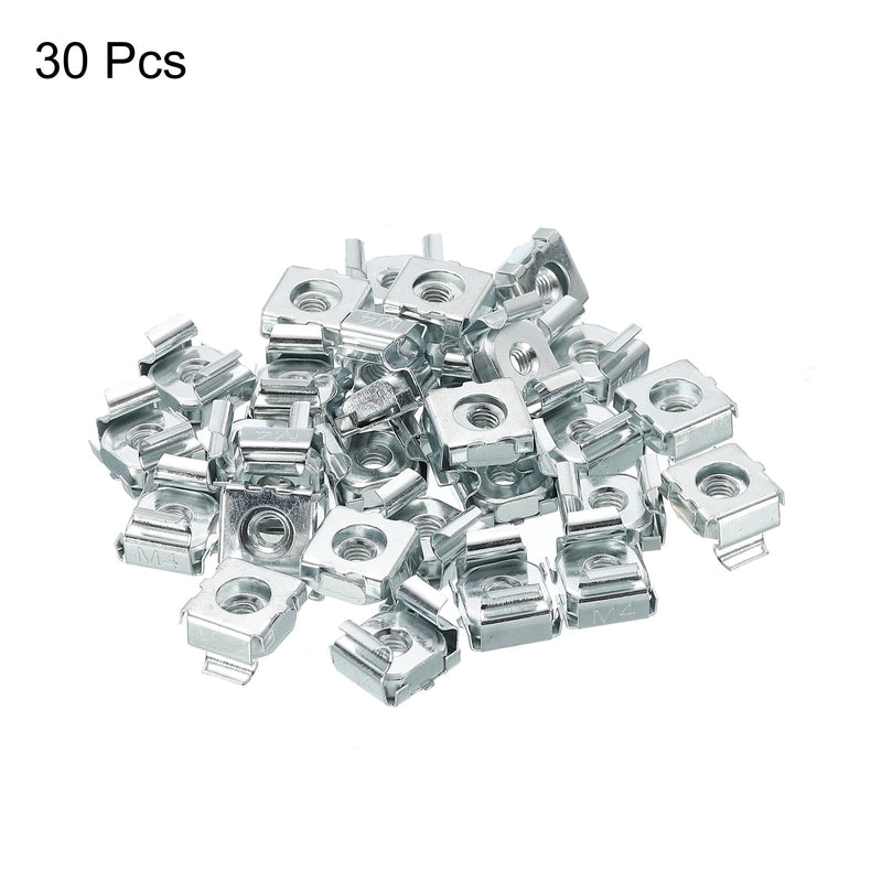 [Australia - AusPower] - PATIKIL M4 Cage Nuts Carbon Steel Zinc Plated for Server Rack Cabinets, Silver Tone Pack of 30 