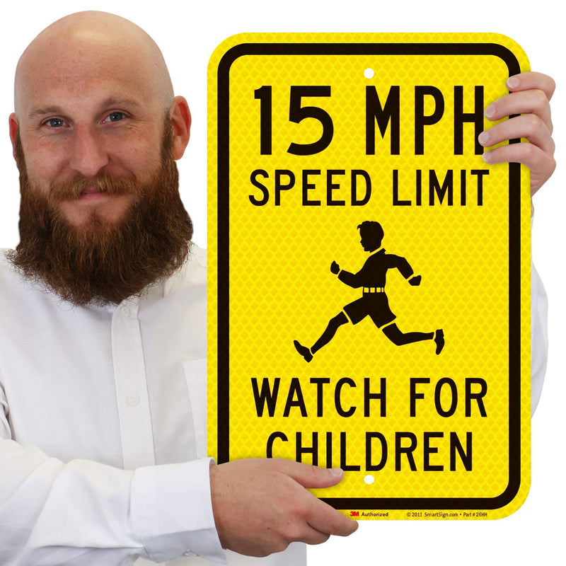 SmartSign "15 MPH Speed Limit - Watch For Children" Sign | 12" x 18" 3M Fluorescent Diamond Grade Reflective Aluminum