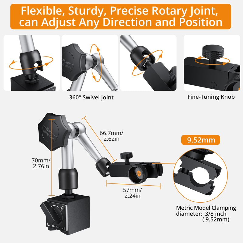 [Australia - AusPower] - Neoteck Dial Test Indicator wiht Magnetic Base Stand and Storage Case, 0-0.03"/0.0005" Test Indicator Set with 2 Steel Dovetail Clamps 3/8'' and 5/32'' for Machine Set-Up, Narrow Area Measurement 