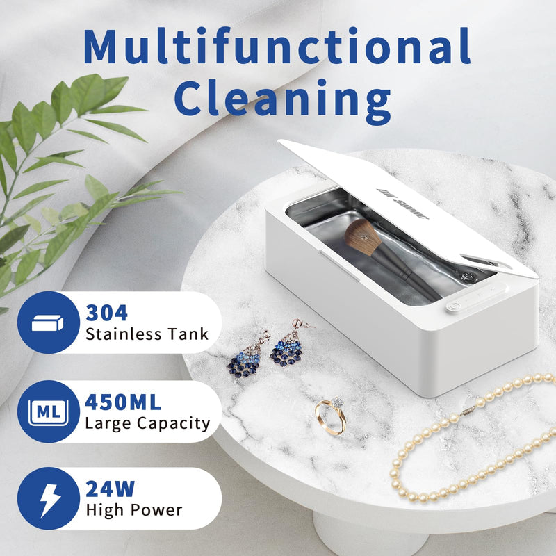 DK SONIC 450ML Ultrasonic Cleaner,24W Household Ultrasonic Jewelry Cleaner with 3 Times Modes and One-Touch Operation for Cleaning Jewelry,Eyeglasses,Coins