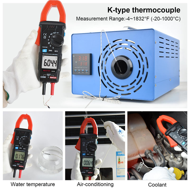 [Australia - AusPower] - MESTEK Digital Clamp Meter Multimeter Tester TRMS 6000 Counts Amp Volt Meter, Auto-Ranging Voltmeter Measures AC/DC Current, Voltage, Temperature, Capacitance, Resistance, Continuity, Diode & NCV 600A AC DC Current Meter 