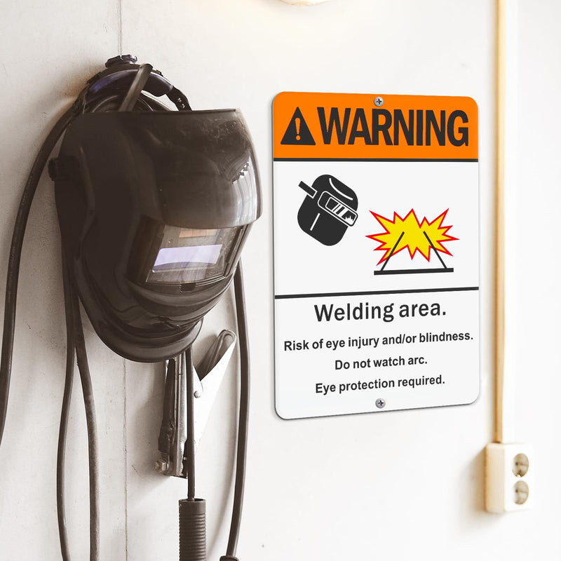 2 Pack Warning Welding Area Sign - 9 x 12 Inches Eye Protection Required Welding Safety Sign Vertical Weatherproof Aluminum Material for Welder Construction Site Industrial Warehouse