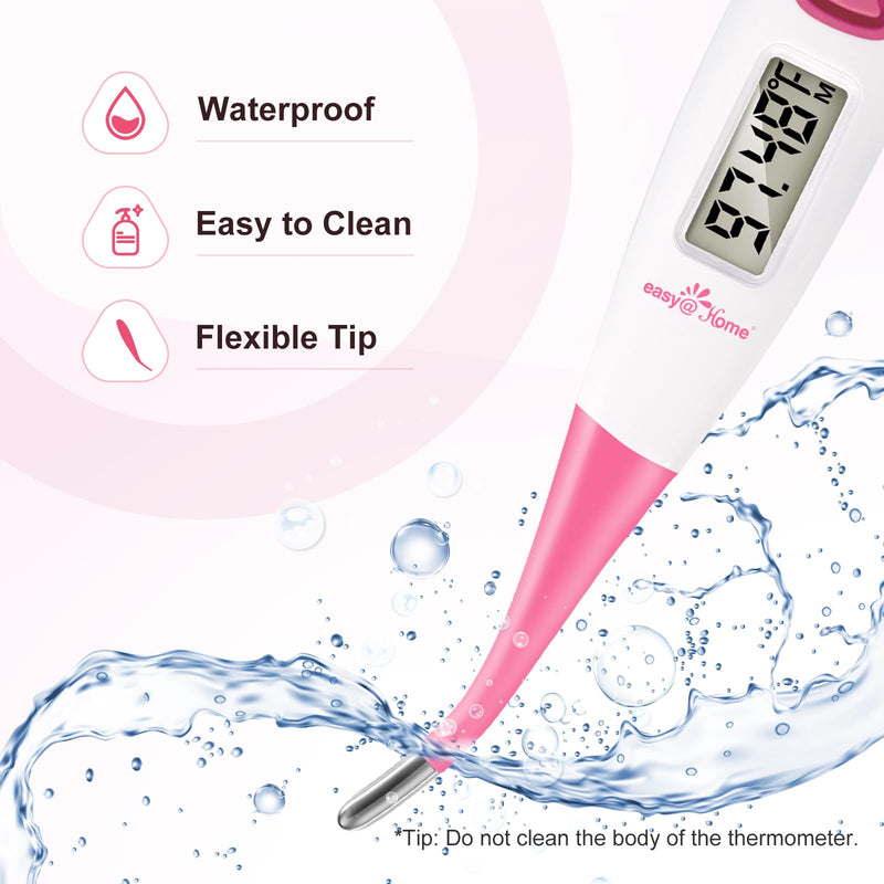 [Australia - AusPower] - Easy@Home Basal Body Thermometer: BBT for Fertility Prediction with Memory Recall - Accurate Digital Basal Thermometer for Temperature Monitoring with Premom App - EBT-018 (Pink) Pink 