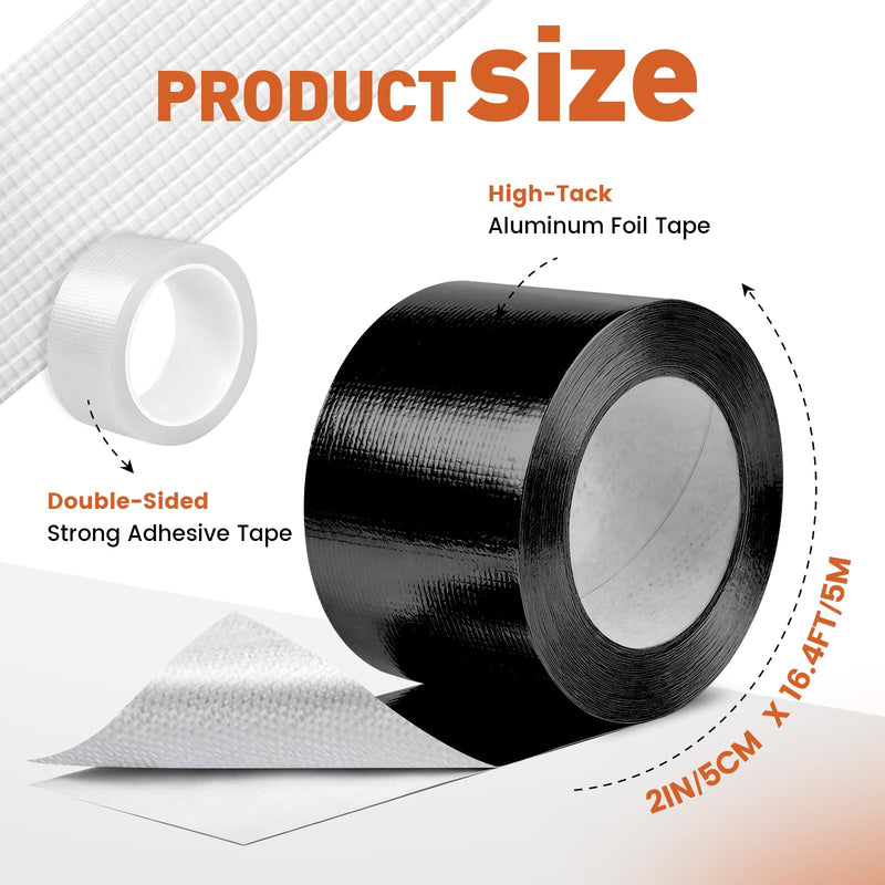 2" x 16.4' Aluminum Foil Heat Shield Tape - Reflects 95% of Radiant Heat, Heat Reflective Tape for Cars, Motorcycles, Firewalls, Air Duct, and Exhaust Systems (Black) Black 2in x 16.4ft