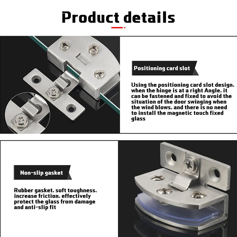 No Drill Glass Door Hinges 4 Pcs - Clip-On Mounting for Cabinet, Showcase, Wine Cabinet (Small) Small