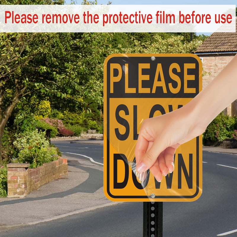 2-Pack Please Slow Down Signs, 18x12 Inches, Reflective Aluminum, Warning Traffic Sign Yellow 2Pack- 18"x12" Please Slow Down Sign