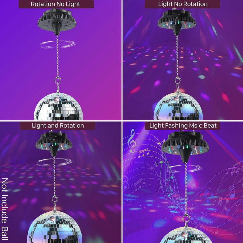 [Australia - AusPower] - Disco Ball Motor Rotating with Light: Rechargeable Disco Ball Spinner with Remote Adjustable Speed - 18 RGBW LED Light for Wedding Party Decor 