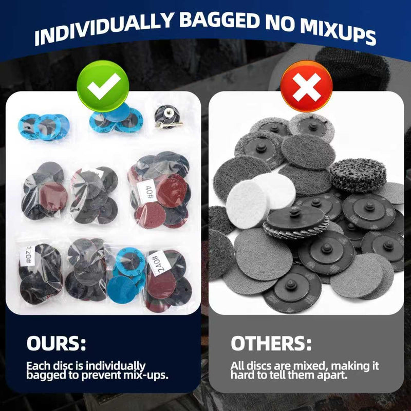 [Australia - AusPower] - Tanzfrosch 108Pcs Sanding Discs Set 2 inch Quick Change Disc with 1/4 inch Holder Surface Conditioning Disc for Die Grinder Surface Prep Strip Grind Polish Burr Finish Rust Paint Removal 108 