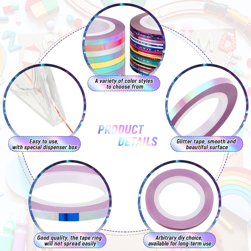 Outus 138 Rolls Striping Tape for Tumblers Nail Tape Lines Holographic Pinstripe Decals 1 mm 3 mm Self Adhesive Glitter Striping with Dispenser Case for DIY Tumblers Nail Decoration Craft