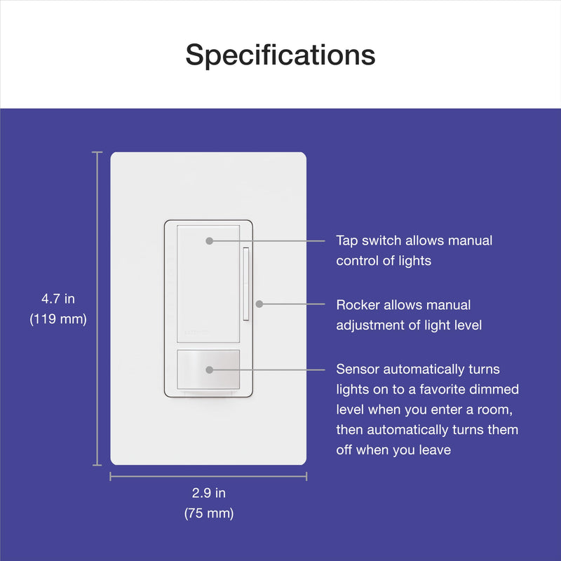 Lutron Maestro LED+ Motion Sensor/Dimmer Switch | 150W LED | Single Pole/Multi-Location | MSCL-OP153M-SW | Snow 1 Pack