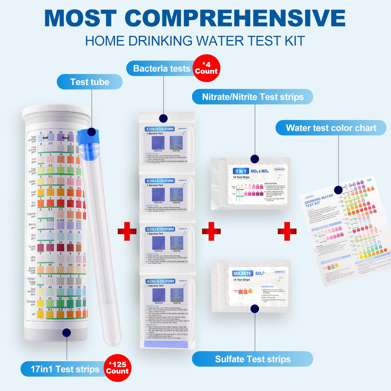 [Australia - AusPower] - 21-in-1 Home Drinking Water Testing Kit,145 Strips + 4 Bacteria Tests,Tap and Well Water Test Kit, Easy to Test and Read Home Test Strips for Hardness, Lead, Iron, Fluoride, pH, Copper and More 