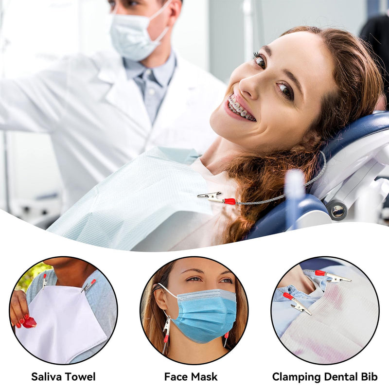 5 Pieces Dental Napkin Holder, 40 cm, Colorfu Stainless Steel Napkin Chain, Bib Clips, Napkin Clip, Dental Bib Clips, Dental Bib Clips, Dental Accessories for Kids, Adults, Elderly(Silver)