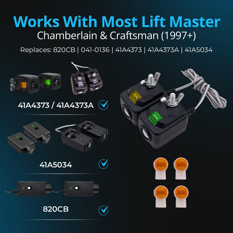Garage Door Sensor Replacement for LiftMaster Chamberlain Craftsman, Replaces 41A5034, 820CB, G801CB-P, 801CB, 41A5266-1, 041-0136, Safety Sensor Kit with Brackets