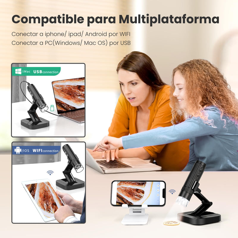 M2C Wireless Digital Microscope 50X-1000X Handheld Portable Microscope 1080P HD with Adjustable Stand, USB Mini Coin Microscope Camera Magnifier Compatible with iPhone Android iPad & PC