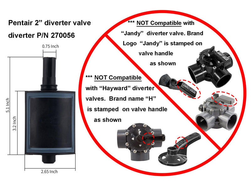 ATIE Pool Diverter Valve Assembly 270056 Replacement for Pentair 2 & 3-Way 2" Valves 263026, 263027, 263028, 263029 ONLY (Not Compatible with 1.5" Diverter Valve 263037 & 263038)