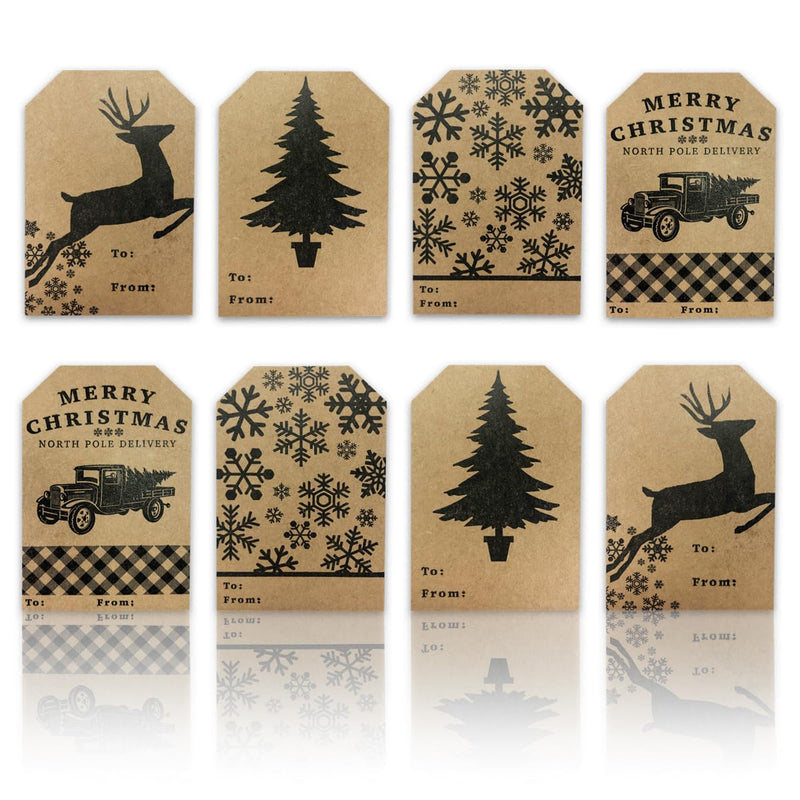 Natural Kraft Gift Tags Holiday Present Stickers 4 Different Designs 2 x 3 Inch 100 Total Labels