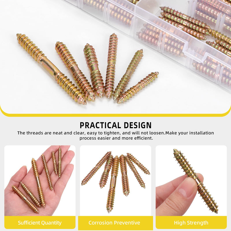 [Australia - AusPower] - 80Pcs M6 M8 Double Ended Self Tapping Screws, Double Ended Screws Dowel Screw Woodworking Furniture Connector Double Ended Screw, M6x40, M6x50, M6x60, M8x50, M8x60, M8x80 M6, M8 Gold 