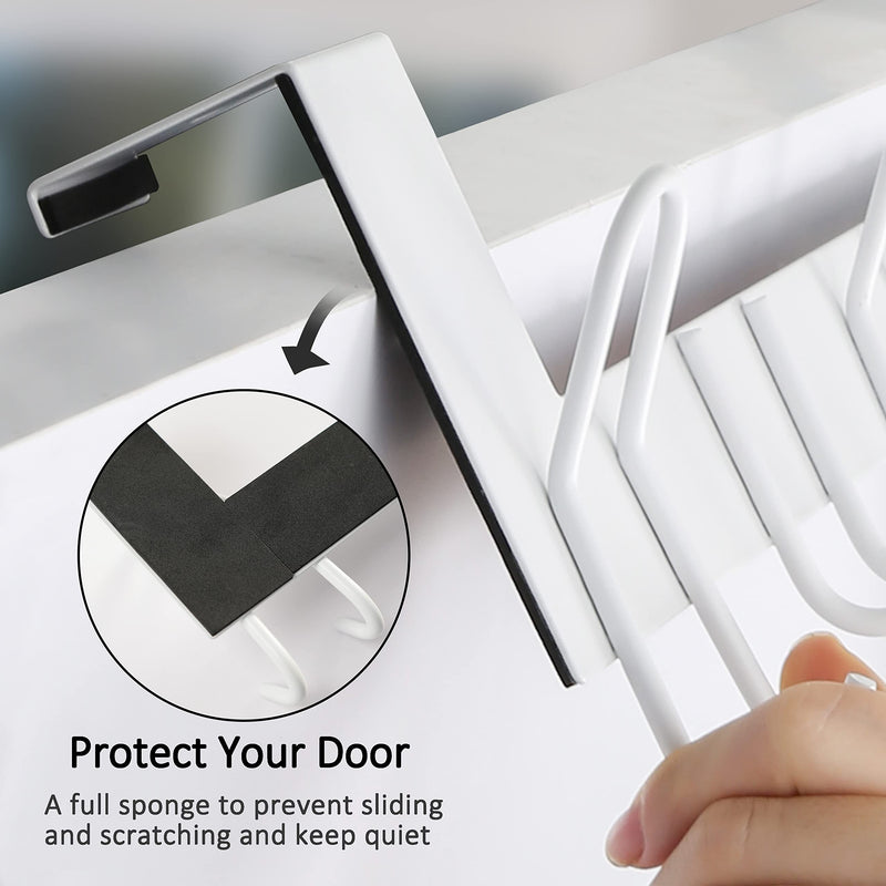 [Australia - AusPower] - SKOLOO Over The Door Hooks - for doors up to 1-3/4'' thickness, Metal Door Hanger with 11 Hooks, Over The Door Hanger for Coats, Hats,Towels, White 