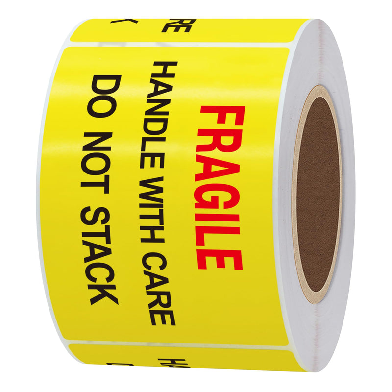 Hybsk 2x3 inch 300pcs Fragile Stickers for Shipping Moving Handle with Care Do Not Stack Yellow Warning Labels (Type 1) Type 1