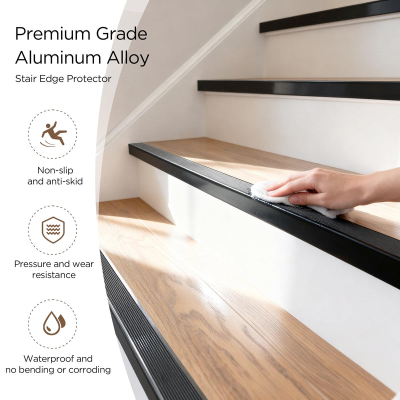 Raytano 2Pack 36" L Heavy-Duty Metal Stair Nosing, 0.8" x 1.6"W Self-Adhesive Non-Slip Aluminum Stair Edge Protector for Indoor and Outdoor Steps L- Molding (36in x 0.8 in x 1.6 in,Black) 36in x 0.8 in x 1.6 in Black 2