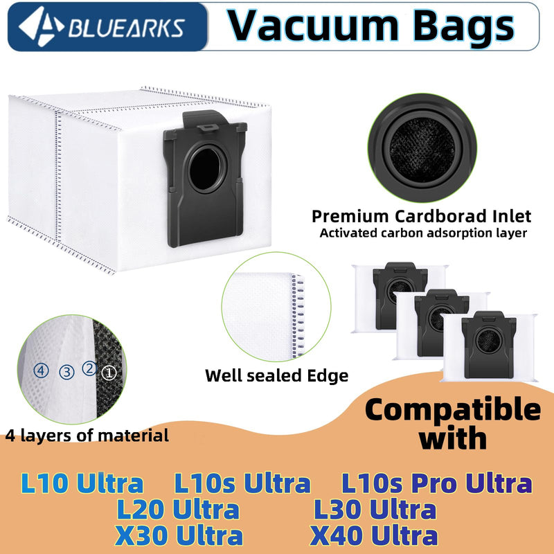 26Pcs X50 Ultra Accessories Kit fot L50 Ultra/Matrix10 ultra/L40s Pro Ultra/Mova V50 Ultra Replacement Parts,2 Main Brush 4Hepa Filters 6Side Brush 6Vacuum Bags 6Mop Pads X50 Ultra Parts