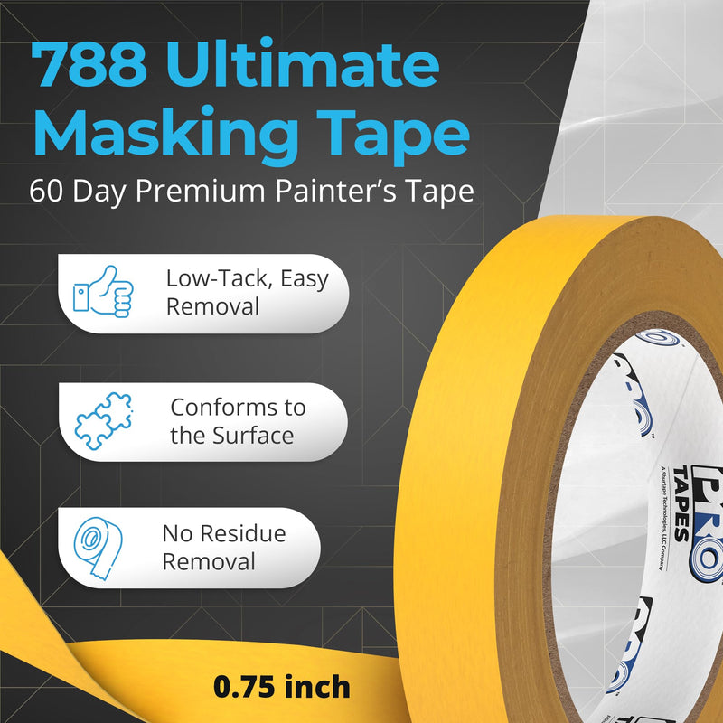 Pro Tapes Pro 788 Ultimate Mask Yellow 3/4" x60yds Premium Low-tack, 60-Day Removal Masking Tape 3/4"x60yds