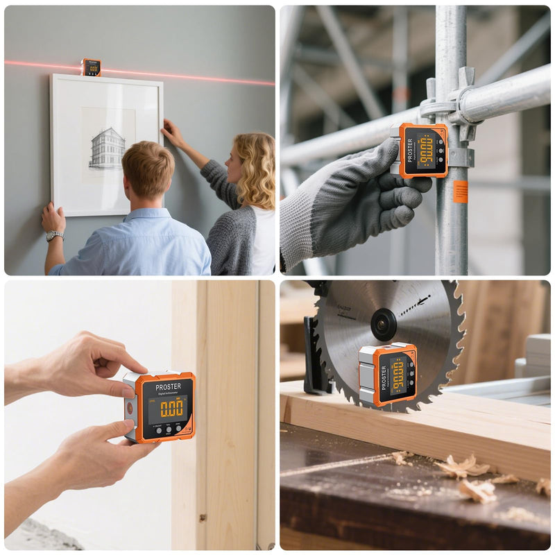 [Australia - AusPower] - Proster Digital Angle Finder with Laser 4-Side Magnetic Angle Gauge IP54 Waterproof LCD VA Display USB-C Inclinometer Level Box for Woodworking Carpentry Building(Laser Level Class II,Output<1mW） 
