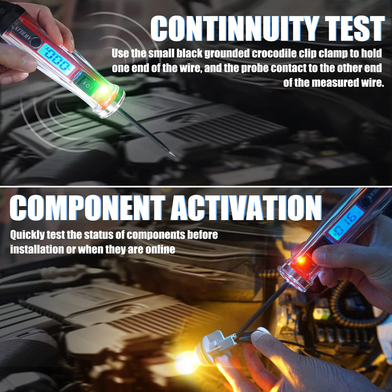 [Australia - AusPower] - Power Circuit Probe Tester, LCD Digital Automotive Test Light with Voltage Display&Illumination, DC Voltage Tester, Electrical System Tool, Relay Fuse Continuity Current Test. 