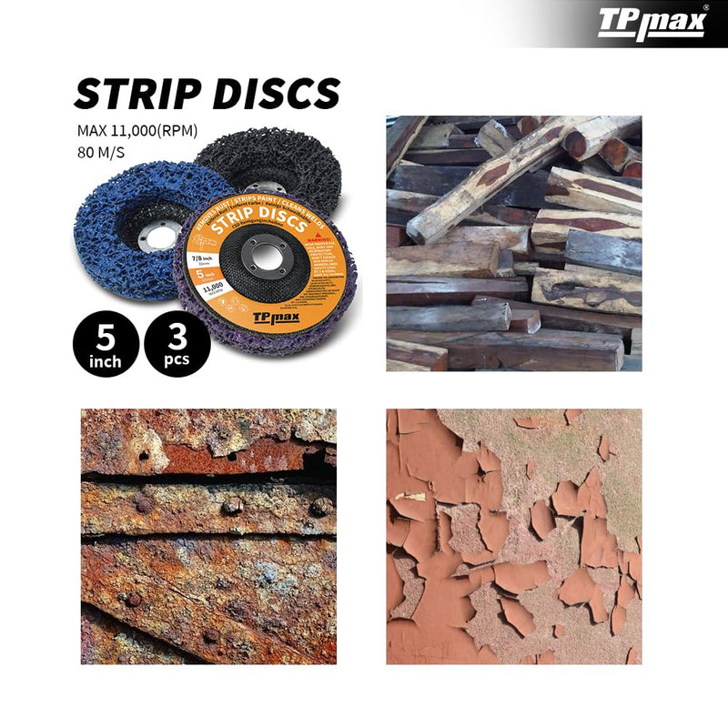 [Australia - AusPower] - Ur-Excellent Wire Stripping Discs 5 x 7/8 Inch Rust Remover Remove Paint and Oxidation Poly Strip Grinding Wheel Angle Grinding Wheel 3 Pack (Purple/Blue/Black) 125 mm 3.0 