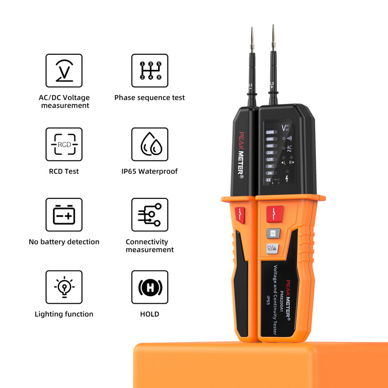 [Australia - AusPower] - Voltage Tester, Continuity Tester, Automatic Range 12 V ~ 1000 V, IP65 Multifunctional Comprehensive Electrical Tester, Can Measure AC/DC Voltage, Phase Sequence, Continuity, RCD, Battery-Free PM8200A1 