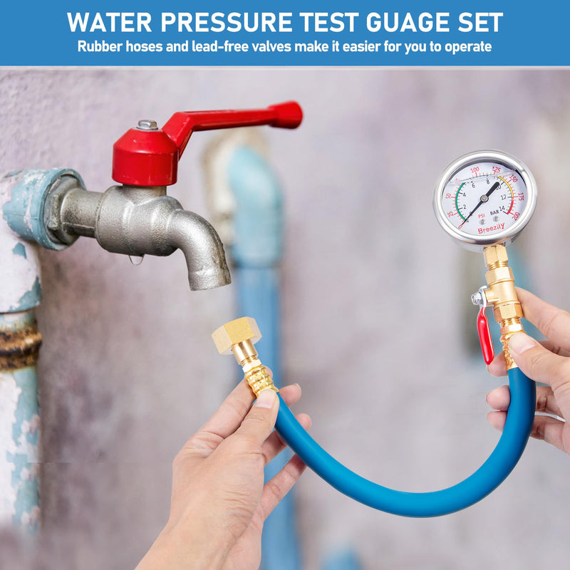 [Australia - AusPower] - Water Test Pressure Gauge Kit,2.5" Dial+12" EPDM Rubber+1/4" Lead-Free Valve+1/4 to 3/4 Adapter,0-200PSI/0-1.4MPA（Stainless Steel/Color） Red Kit 