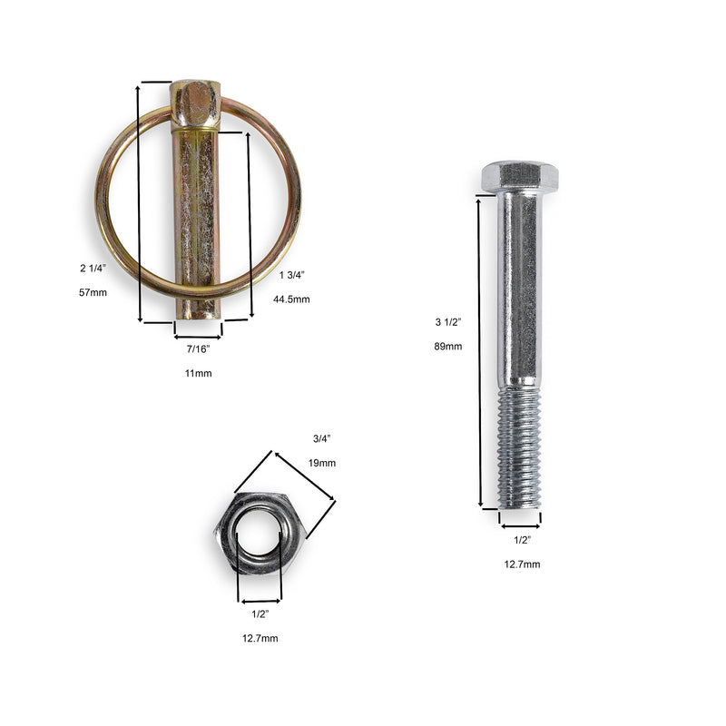 [Australia - AusPower] - Grade 2 Shear Bolts ½” x 3-½” with ½” Nylock Nuts: 5 Pack for Rotary Cutters: Includes 2 Bonus Linch Pins 7/16" x 1-3/4" 