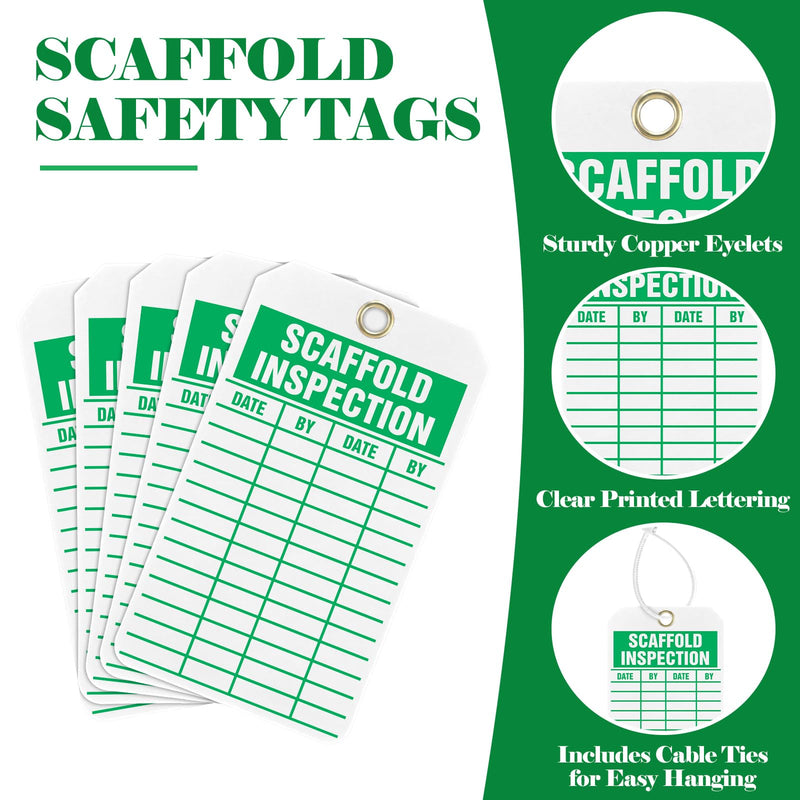 30 Pcs Scaffold Safety Tags Scaffold Inspection - 5.75'' x 3.25'' x 0.01'' Warning Status Tag with Cable Ties & Pen Durable Water-Resistant 10-mil Pf-cardstock