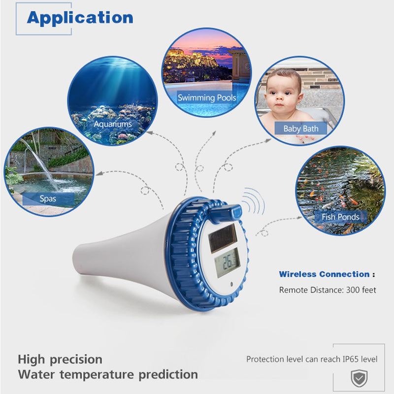 [Australia - AusPower] - Pool Wireless Digital Thermometer, Outdoor Solar Pool Thermometer, Floating and Easy to Read, Suitable for Pools, Bathtubs, Fish Tanks, Ponds 