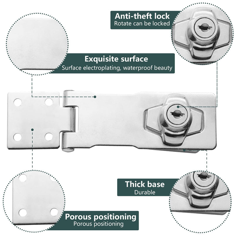[Australia - AusPower] - 2PCS 4 Inch Keyed Hasp Locks, Keyed Alike Twist Knob Key Locking Hasp, Stainless Steel Catch Latch Safety Lock for Cabinets, Door (Silver) Silver 