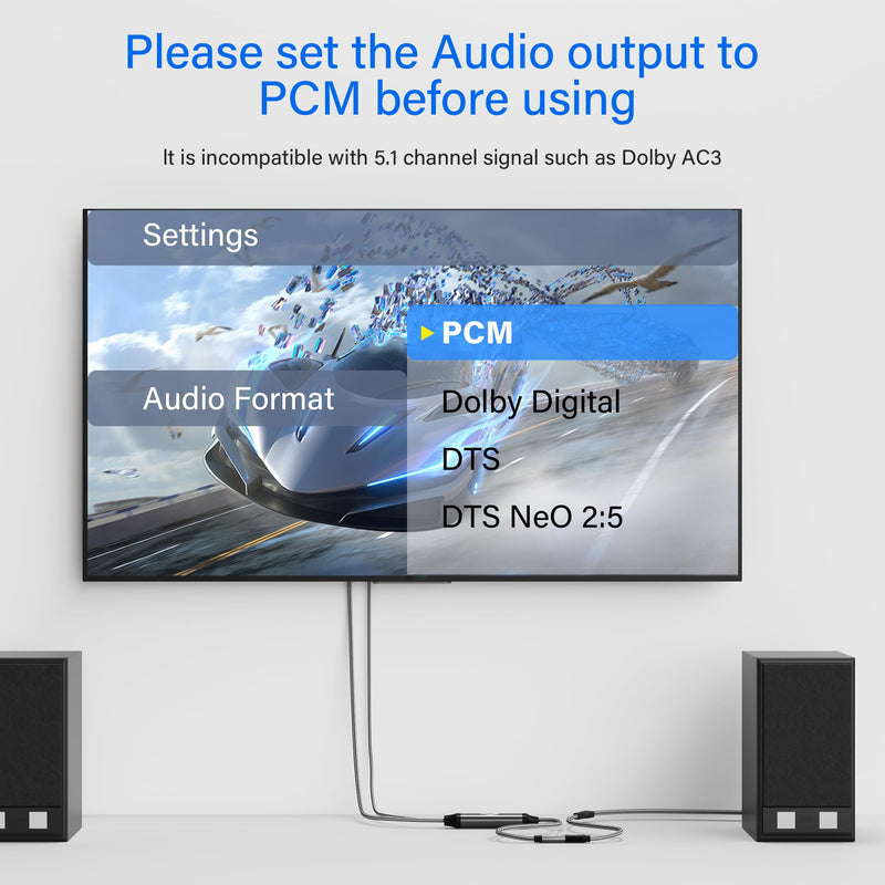[Australia - AusPower] - Elecan Unidirectional Optical Male to 3.5mm AUX Female Audio Converter Cable 10 Ft, 192kHz DAC SPDIF/Toslink Digital to Analog Adapter for TV/PS4/DVD to Sound Bar Headphone+Ties & AUX to 2 RCA Adapter 10FT 