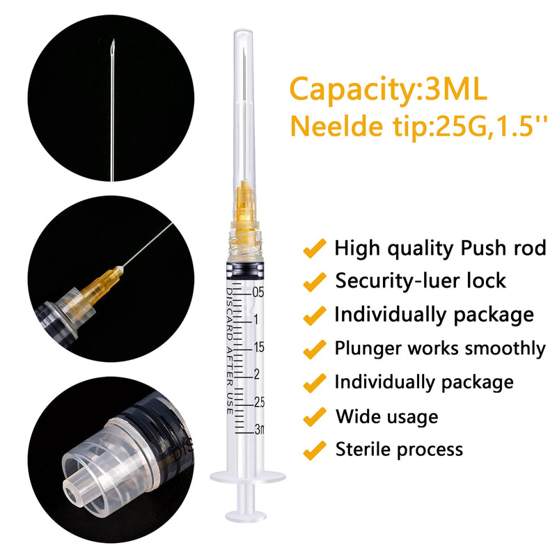 [Australia - AusPower] - 50Pack 3ml/cc Luer Lock with 25Ga 1.5” Individual Wrapped Pack of 50 