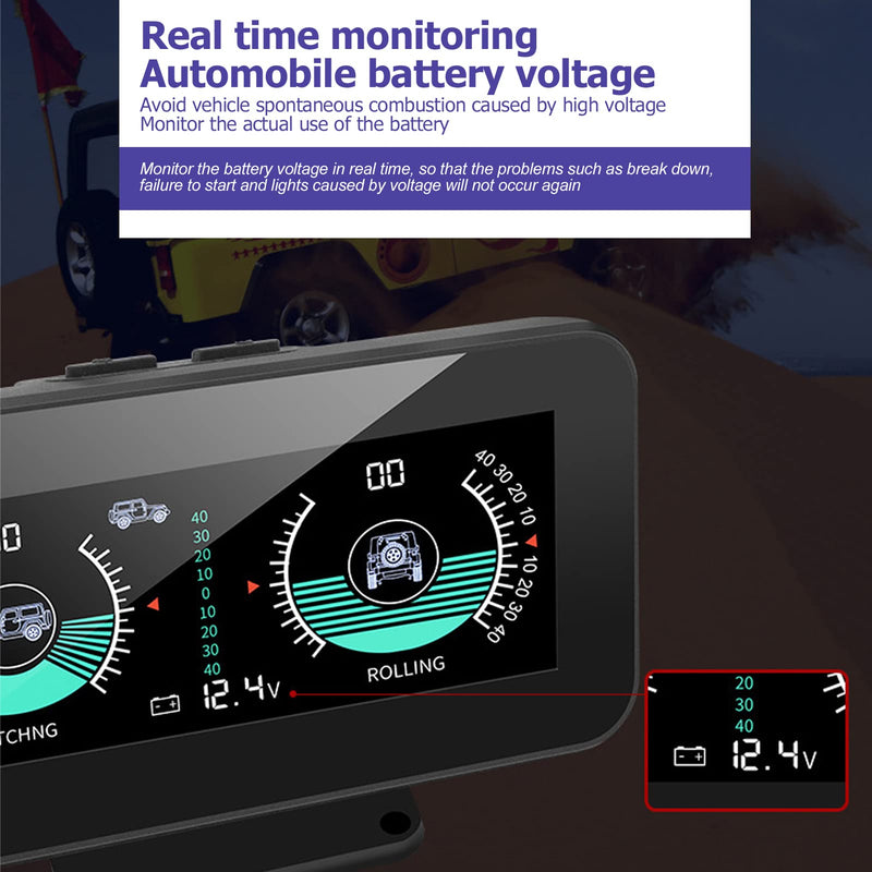 [Australia - AusPower] - Digital Car Inclinometer, Intelligent Level Tilt Gauge Angle Slope Meter with HD Display, HUD Head Up Pitch Angle Gauge Battery Voltage Monitor for Off-Road SUV Vehicles 