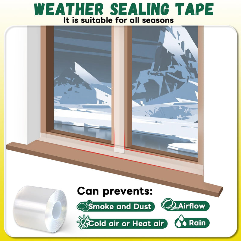Window Sealing Tape, Window AC Insulation Sealing Around Frame Draft, 3 inch X 33 FT, Blocker for Cold Heat Air, Waterproof Tape for Repair, Heavy Duty No Residue (Clear) Clear