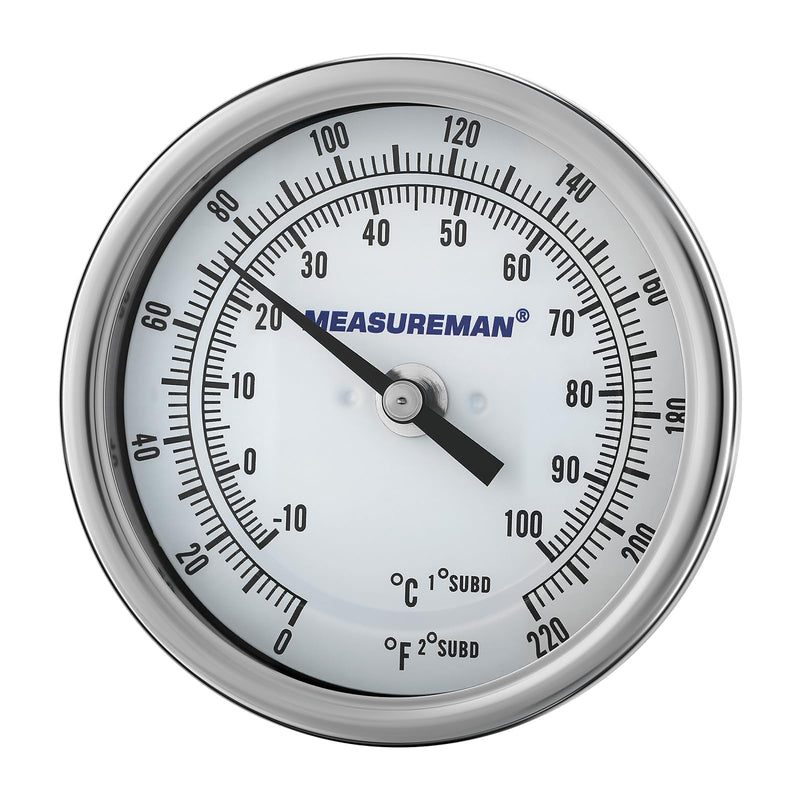 [Australia - AusPower] - MEASUREMAN 1.5" Tri-Clamp Sanitary Thermometer - 3" Easy-to-Read Analog Dial for Homebrewing, Mash Tuns, and Kettles, 4" Stem Probe, 0-200°F Range 