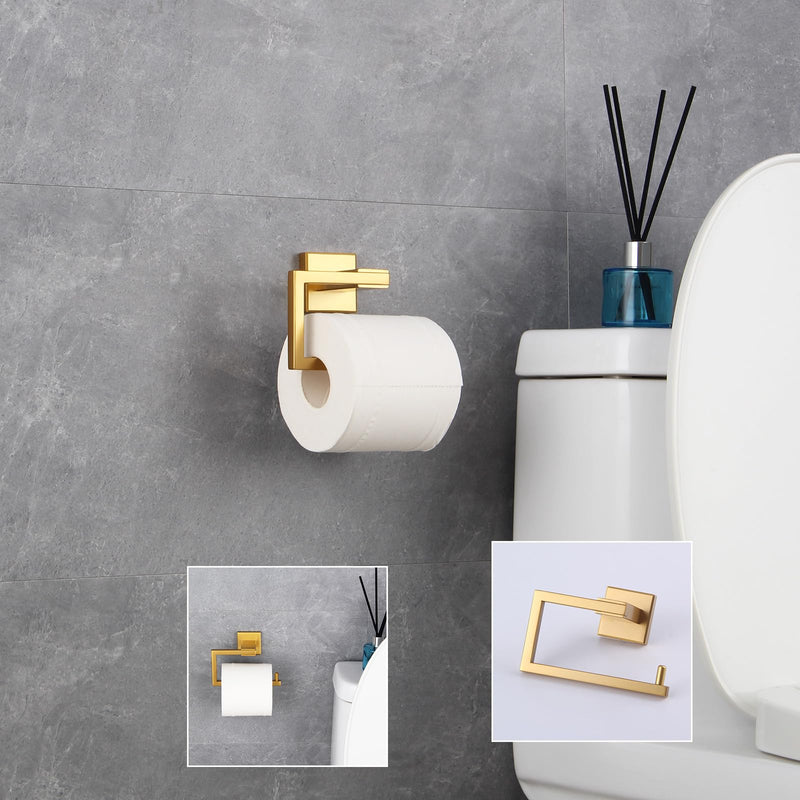 GERZWY Gold Stainless Steel Toilet Paper Holder Paper Towel Dispenser Tissue Roll Hanger Wall Mounted JG1905-BE