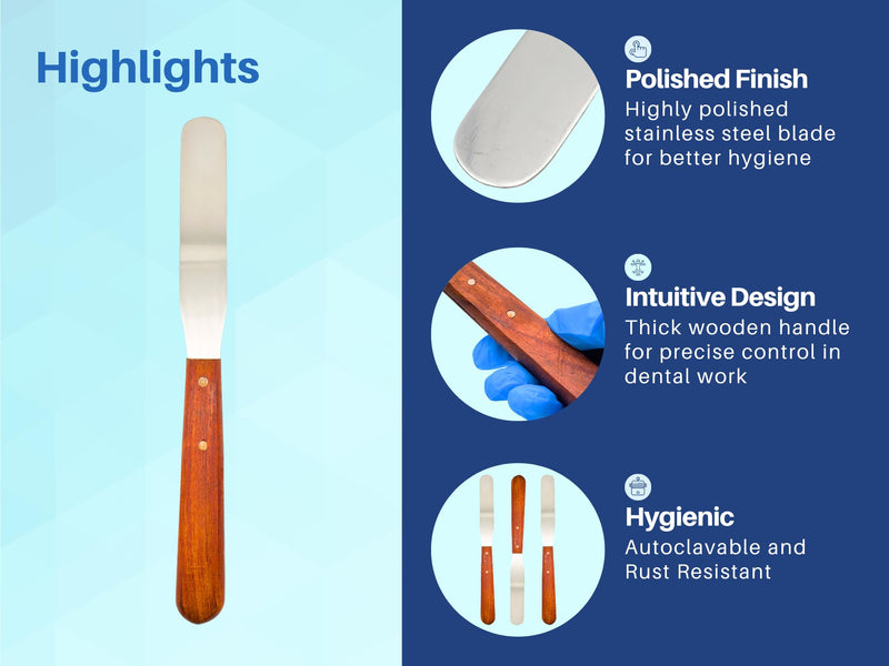 [Australia - AusPower] - Dental Lab Spatula 8" Straight Set of 3 Plaster Alginate Mixing Stainless Steel with Wooden Handle 