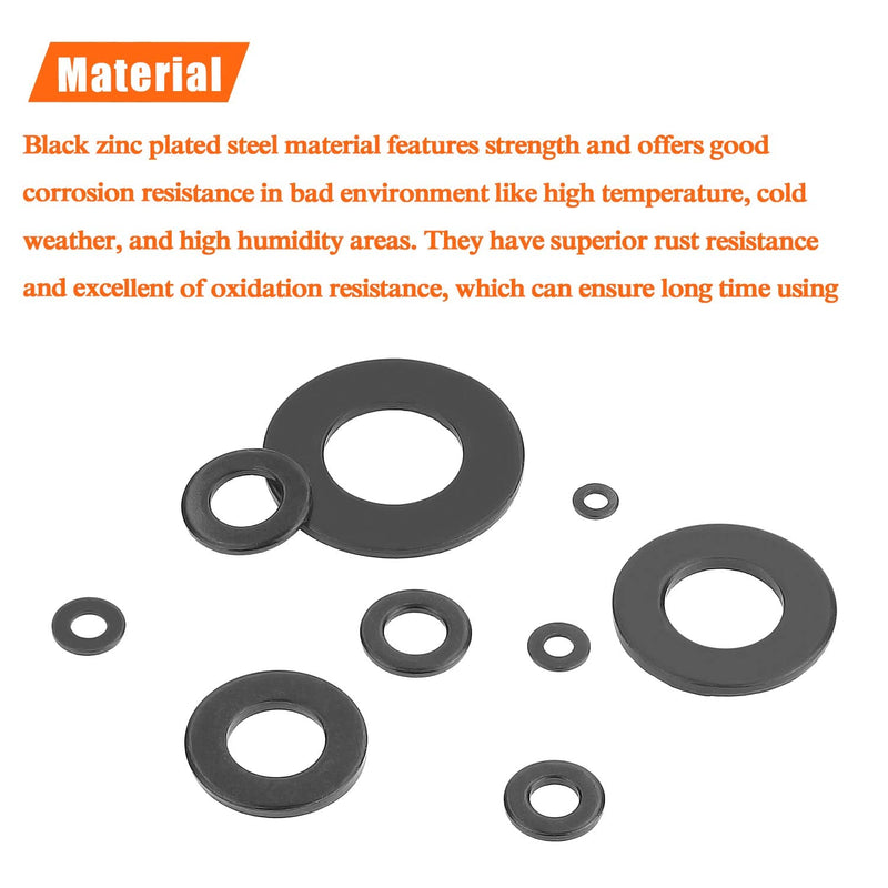 [Australia - AusPower] - 500 Pieces M3 Flat Washers, Black Zinc Plated Steel, Inner Diameter 3mm, Outer Diameter 7mm, Thickness 0.5mm, Fender Washers, Metal Washers for Screws Bolts M3 (500 PCS) 